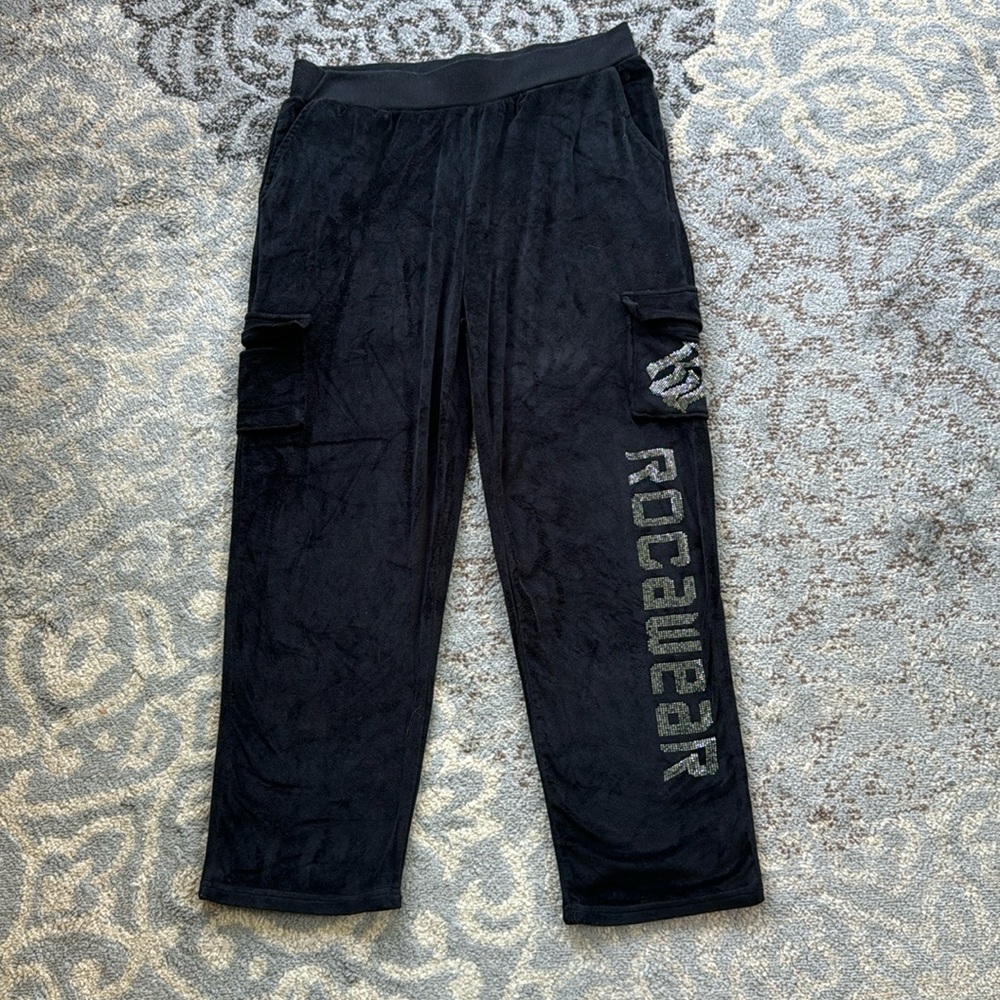 Rocawear Y2K Velour and Rhinestone Pants Black 2X